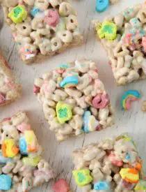 Close-up top view of Lucky Charms Treats.