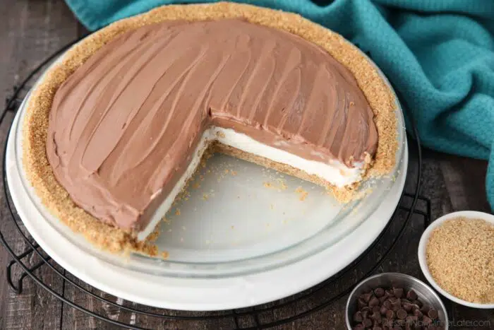 No bake cheesecake with graham cracker crust.