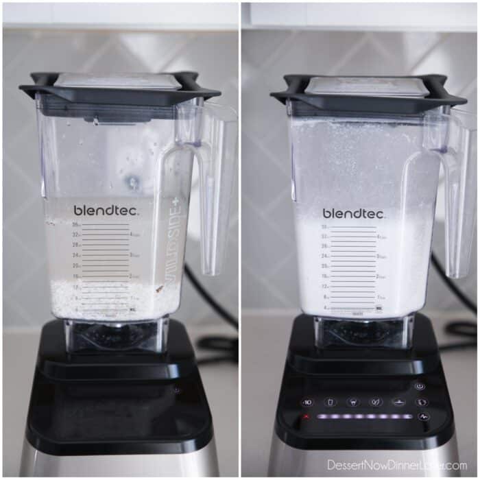 Before and after blending the rice mixture.