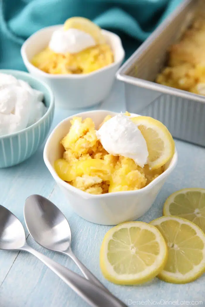 A bowl of lemon pie filling, cream cheese, and cake mix that was baked together.