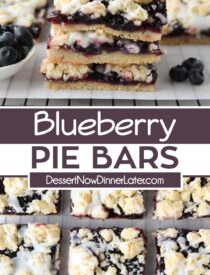 Pinterest collage for Blueberry Pie Bars with two images and text in the center.