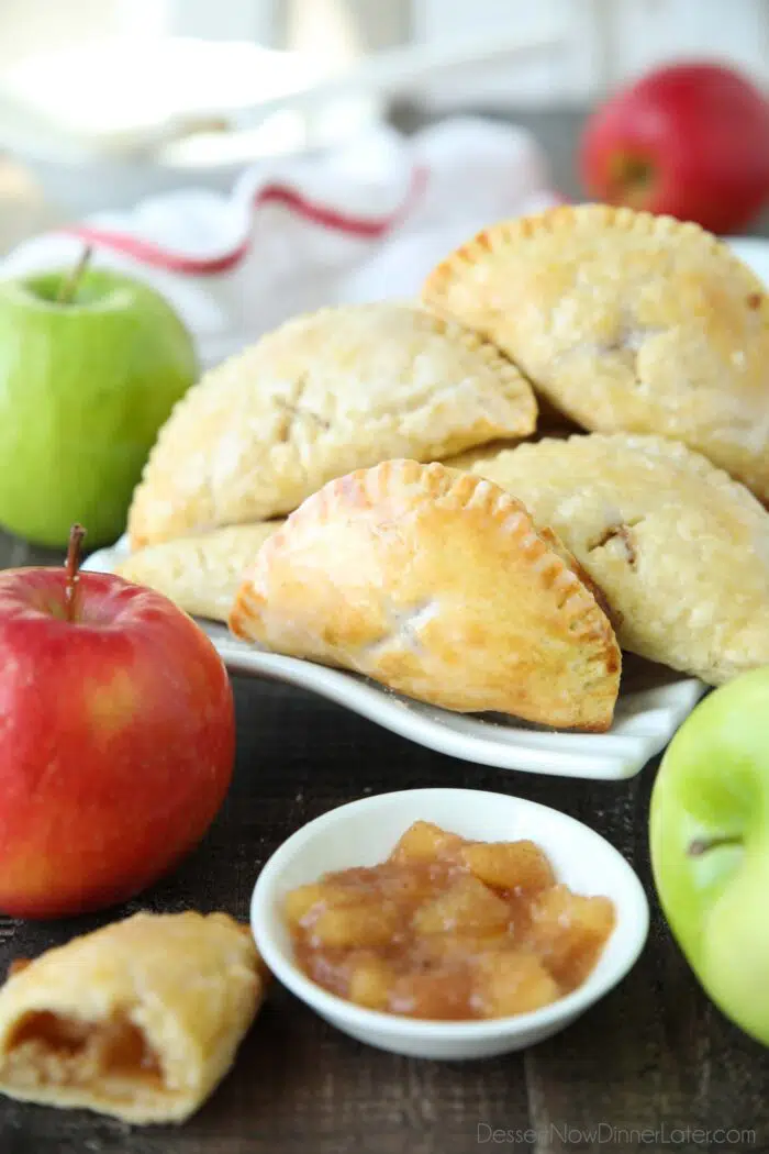Plate of glazed apple hand pies.