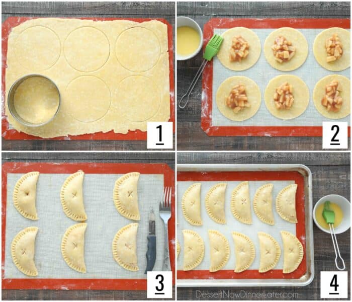 Collage image of steps to make apple hand pies.