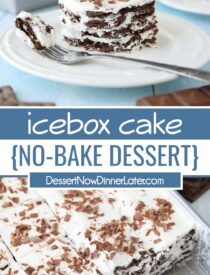 Колаж Pinterest для Icebox Cake Recipe із двома зображеннями та текстом у центрі.