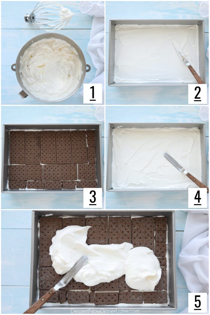 Rezeptschritte für Eisbox-Kuchen.