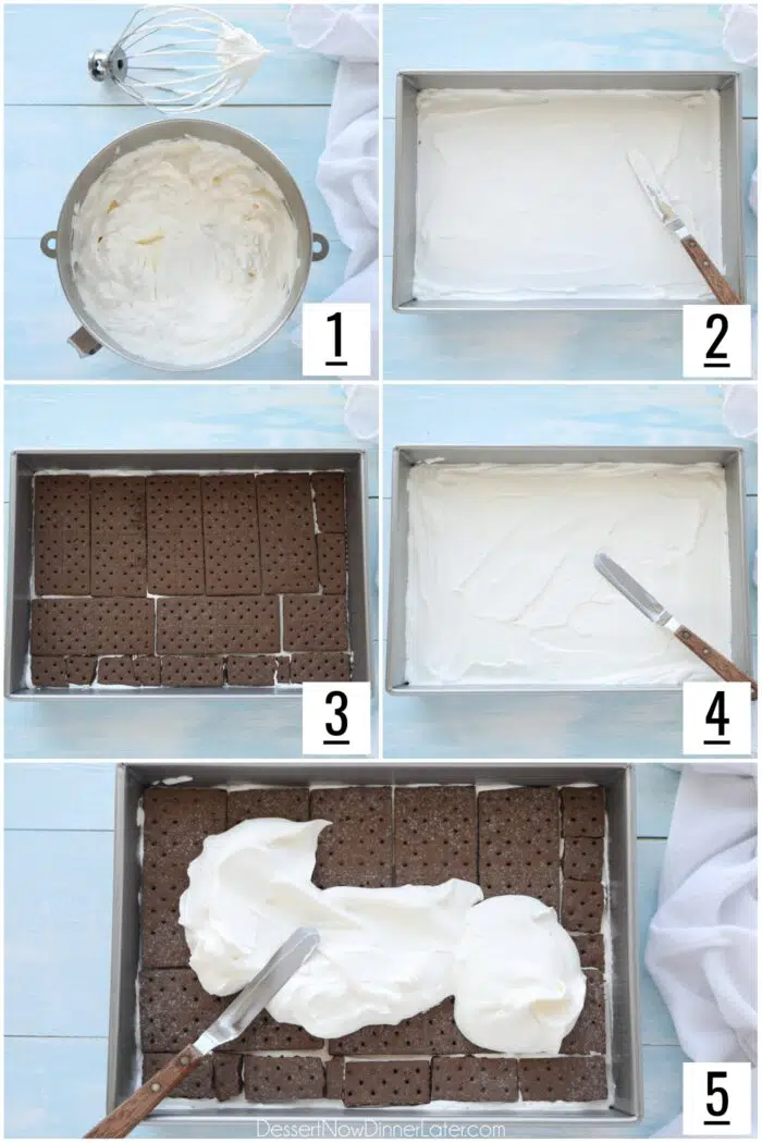 Icebox cake recipe steps.