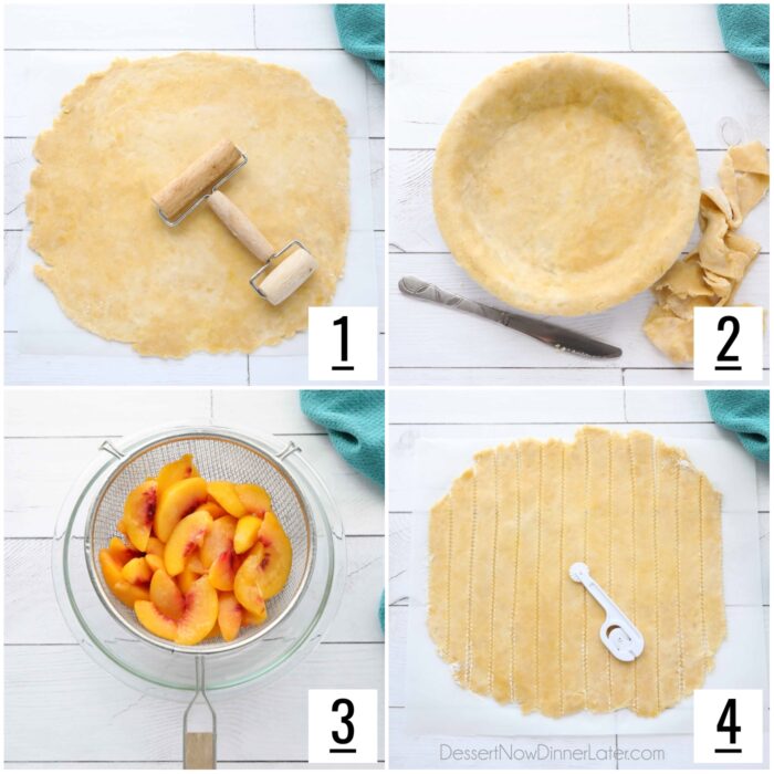 Этапы приготовления персикового пирога.