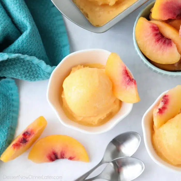 Instant peach sorbet made with frozen peaches.