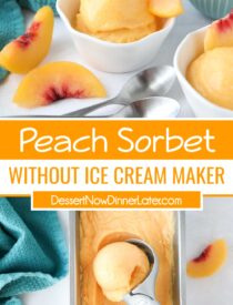 Pinterest collage for Peach Sorbet with two images and text in the center.