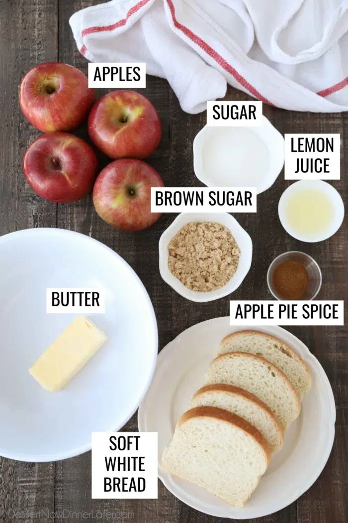 Labeled ingredients needed to make apple brown betty.