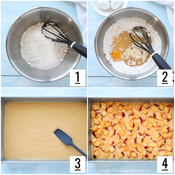 Ferskenkageopskrift Trin 1-4.