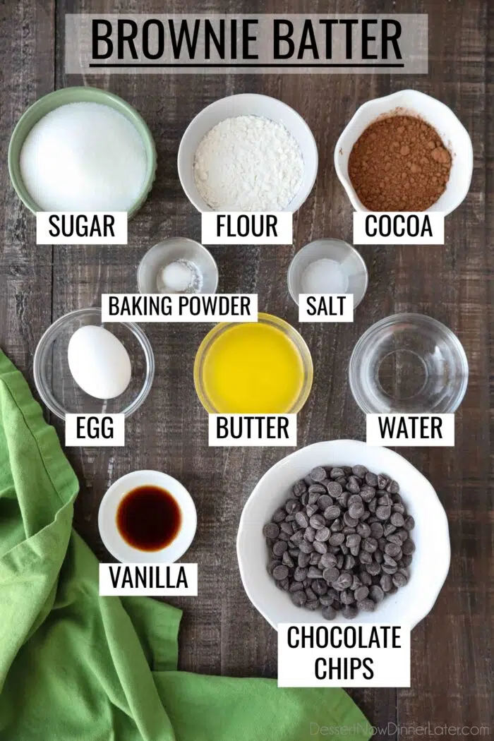 Labeled brownie ingredients.