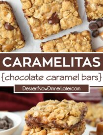 Pinterest collage for Caramelitas with two images and text in the center.