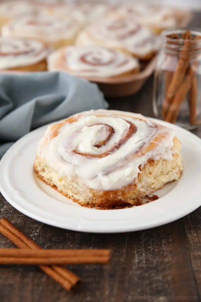 One big cinnamon roll on a plate.