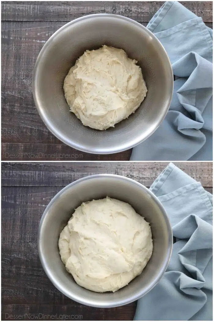 Dough before and after rising.