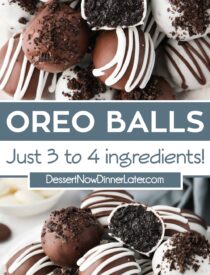 Pinterest collage for Oreo Balls with two images and text in the center.