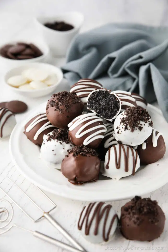 Oreo Truffles on a plate.