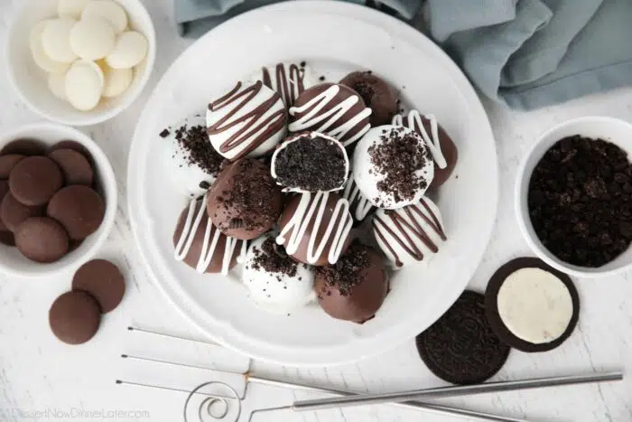 Top view of Oreo Balls on a plate.