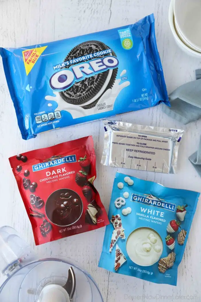 The four ingredients needed for Oreo Balls.