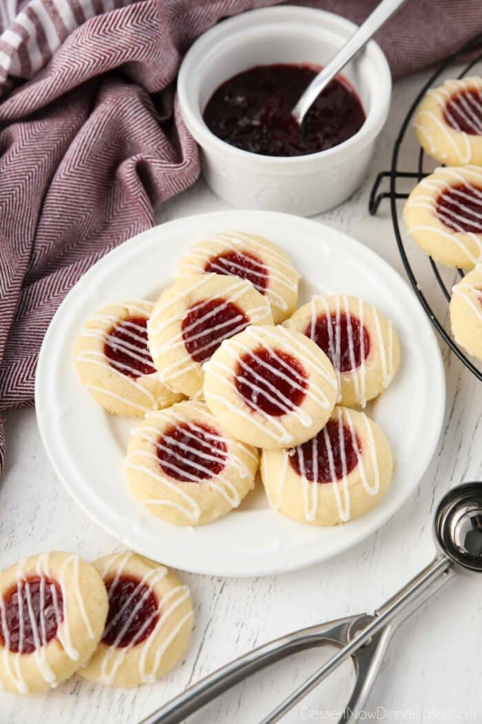 Plate of Raspberry Thumbprint Cookies.