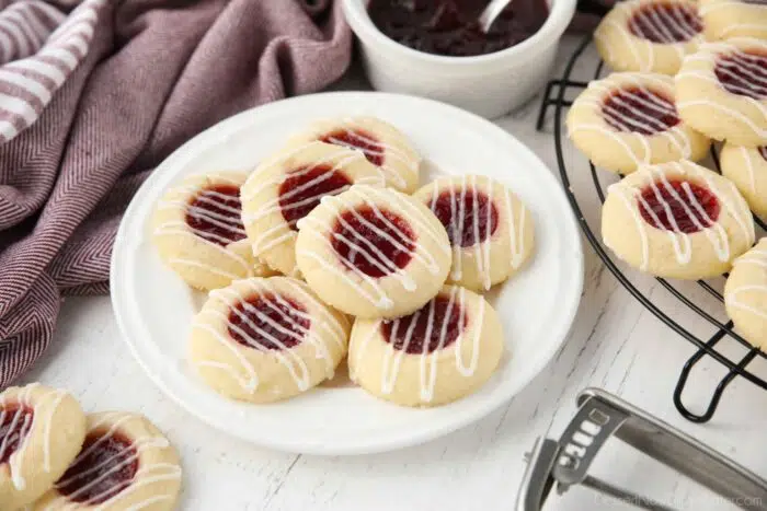 Plate of Raspberry Thumbprint Cookies.