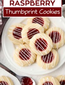 Mærket billede af Raspberry Thumbprint Cookies til Pinterest.
