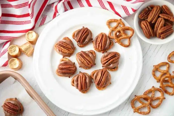 Rolo Pretzel Bites on a plate.