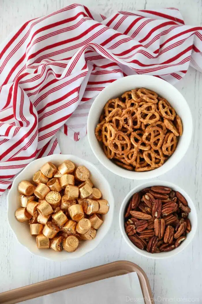 Ingredients to make Rolo Pretzel Turtles.