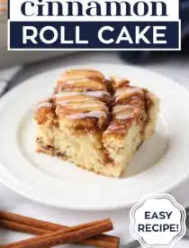 Labeled image of Cinnamon Roll Cake for Pinterest.
