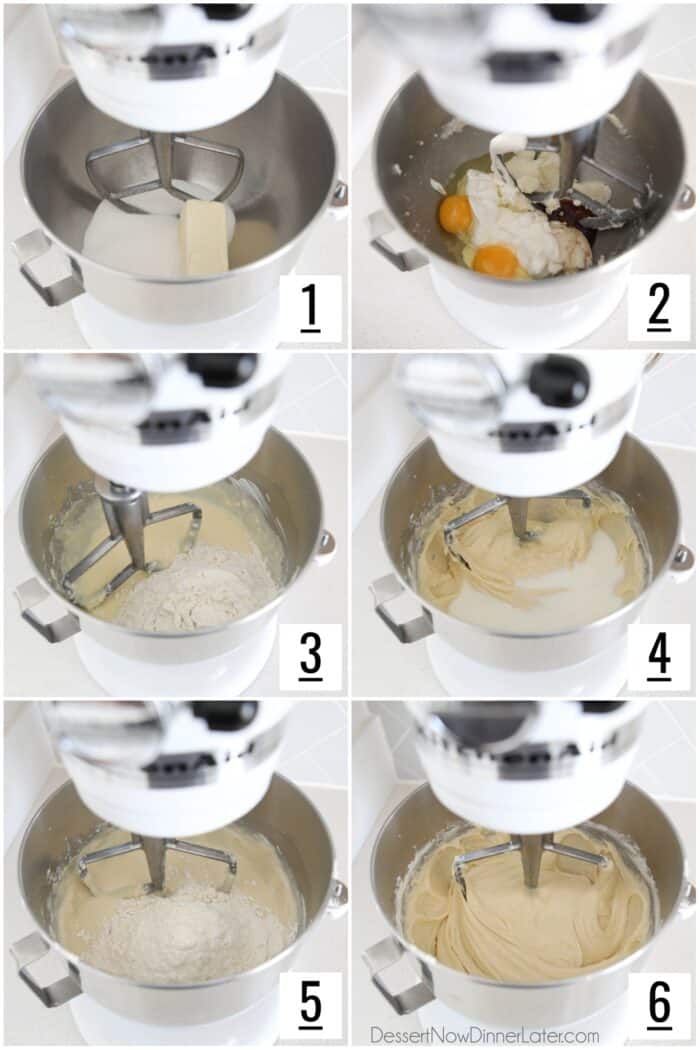 Steps to make vanilla cake batter.