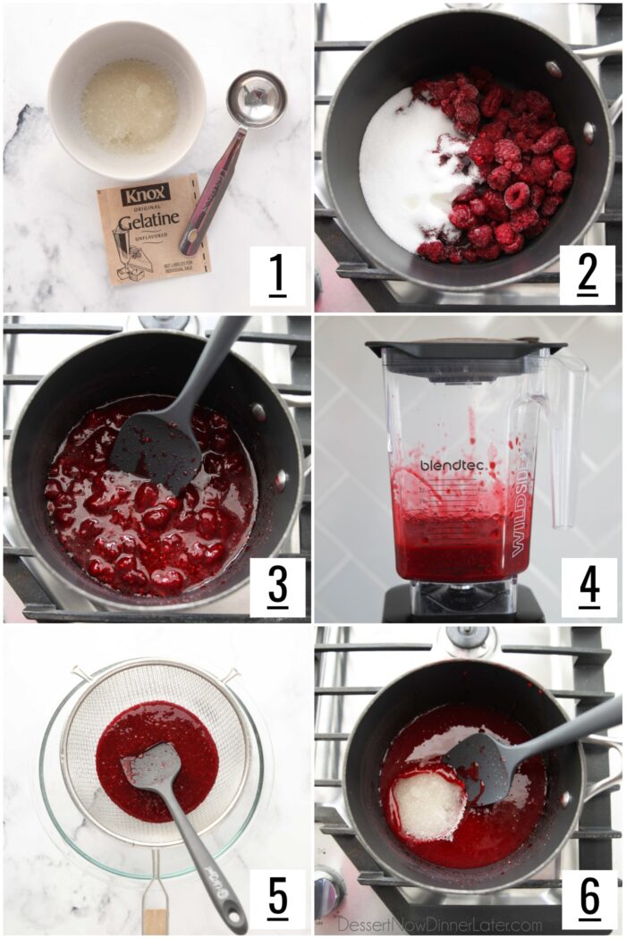 Steps to make raspberry puree for mousse.