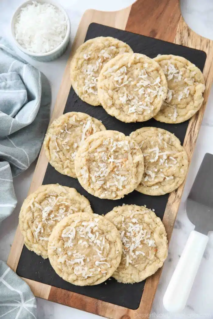 Platter of soft and chewy coconut cookies.