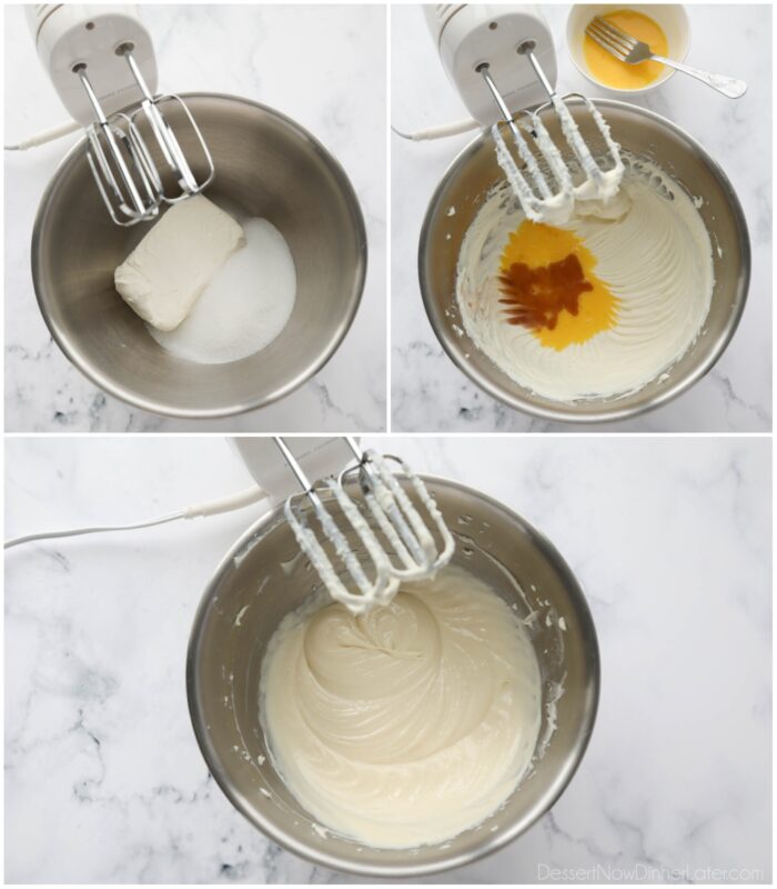 Collage of how to make cream cheese filling.