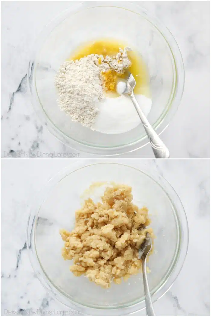 Making lemon streusel topping.