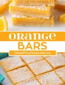 Pinterest collage for Orange Bars with two images and text in the center.