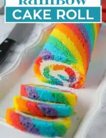 Labeled image of Rainbow Cake Roll for Pinterest.