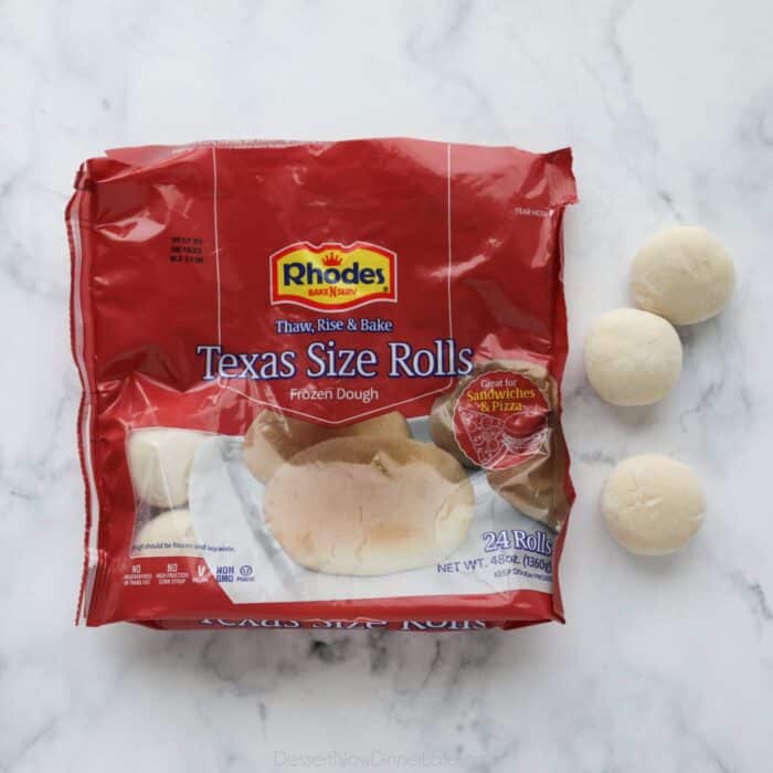 Bag of Rhodes Texas Size Rolls frozen dough.