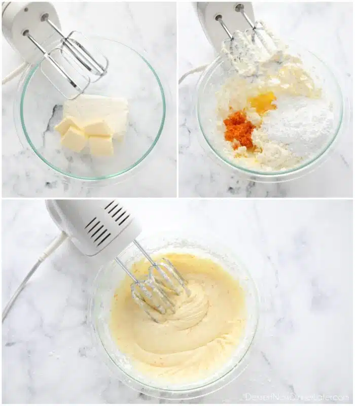 Steps to make orange cream cheese frosting.