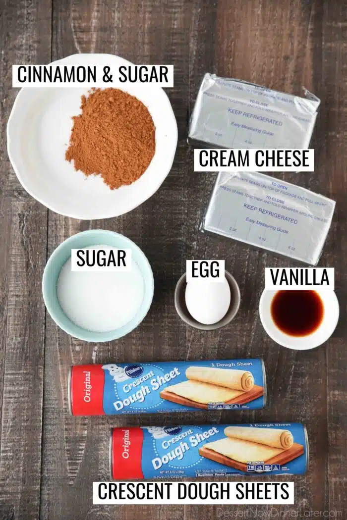 Ingredients to make sopapilla cheesecake bars.