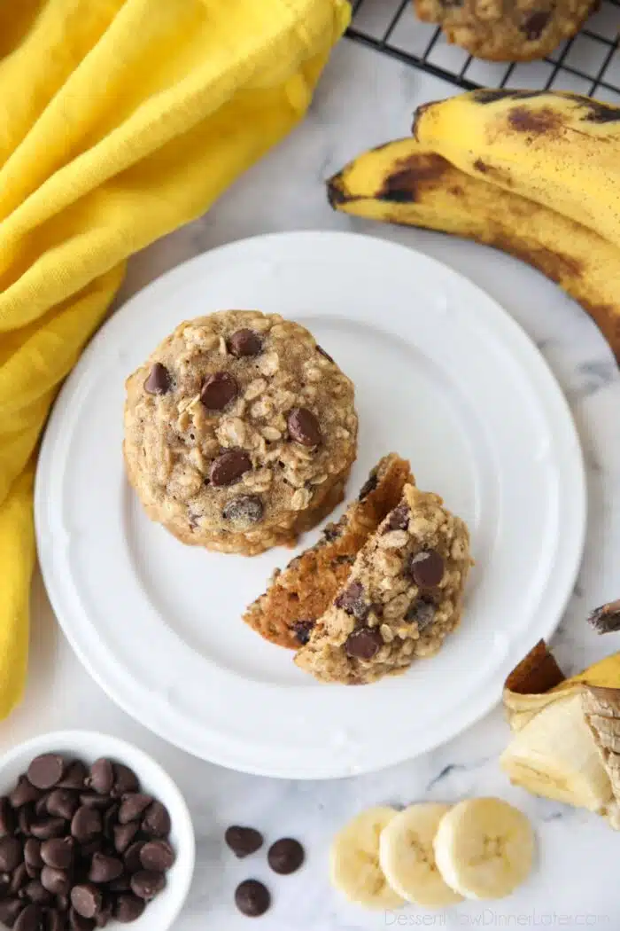 Plate with banana oatmeal chocolate chip cookies.