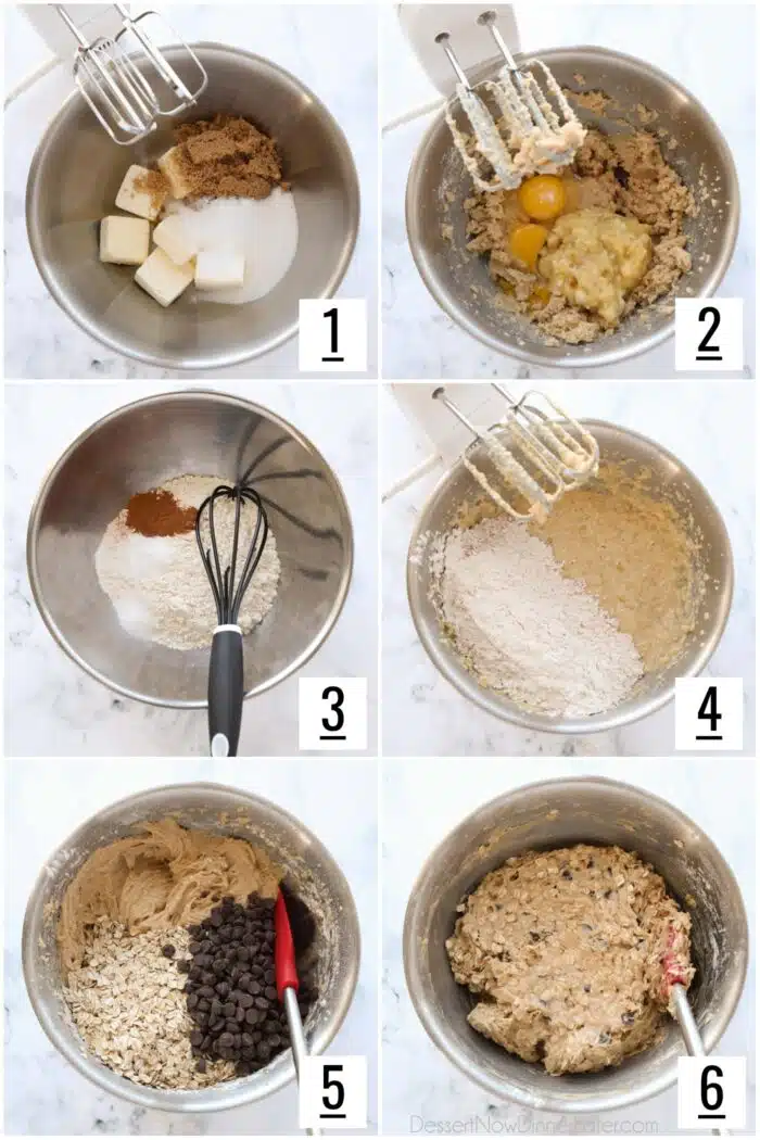 Steps to make banana oatmeal chocolate chip cookies.