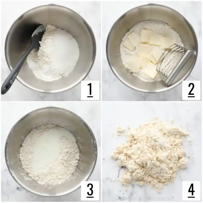 Steps to make biscuit dough.