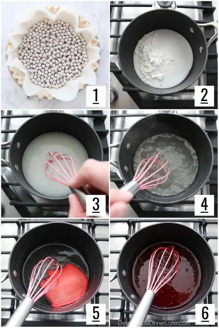 Steps to make pie crust and strawberry glaze.
