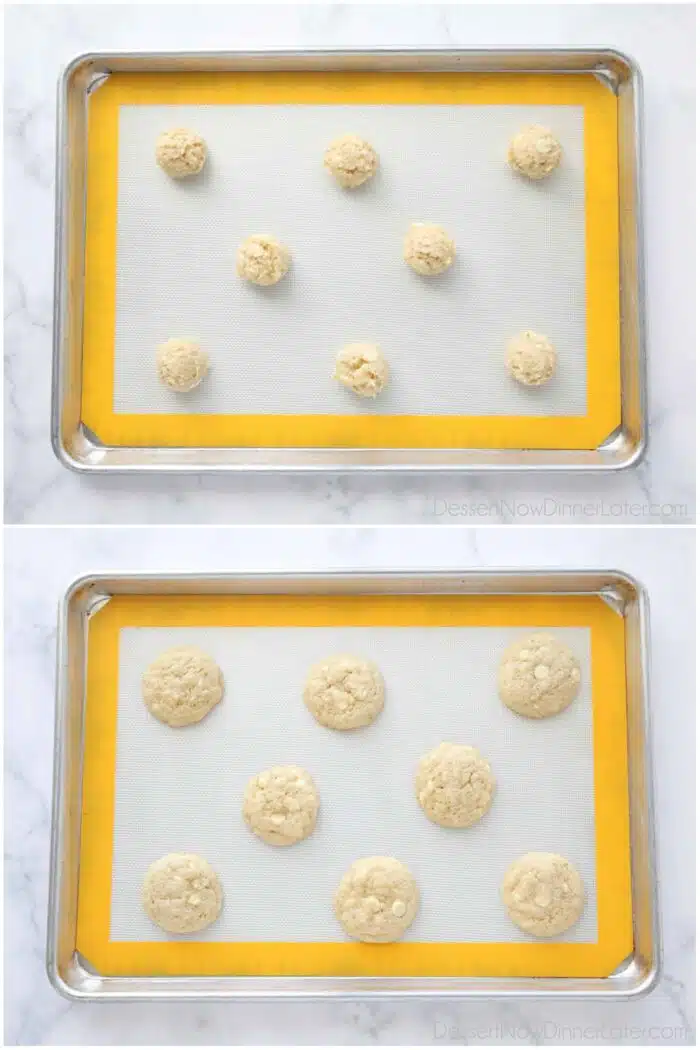 Key Lime Cookies before and after baking.