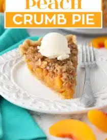 Labeled image of Peach Crumb Pie for Pinterest.
