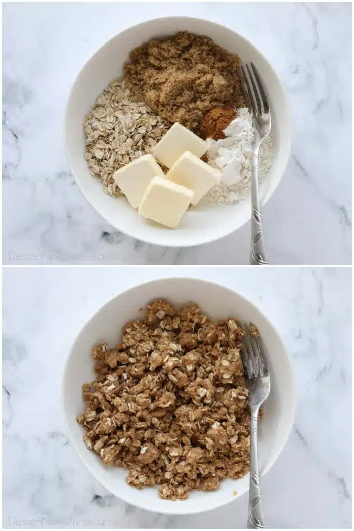 Steps to make brown sugar cinnamon streusel topping.