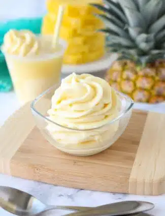 Pineapple Whip swirled in a small dish.