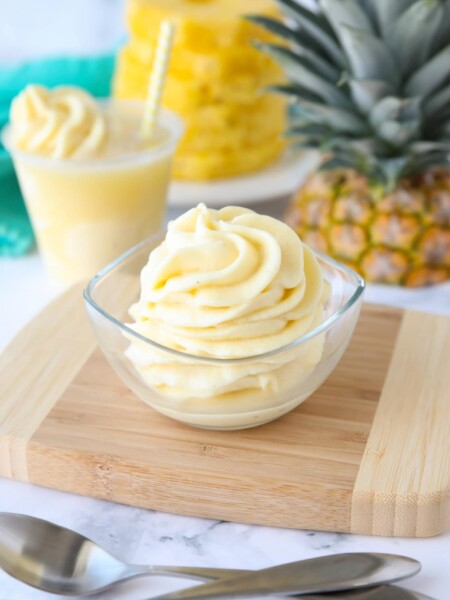 Pineapple Whip swirled in a small dish.