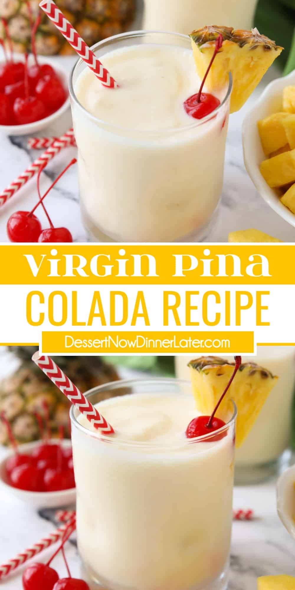 Virgin Pina Colada Recipe Dessert Now Dinner Later Vigin Pina Colada Recipe Collage