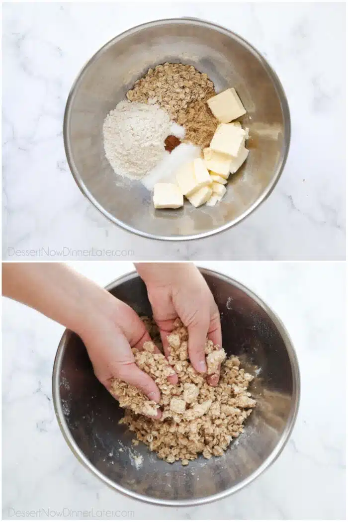 Making crumb topping.